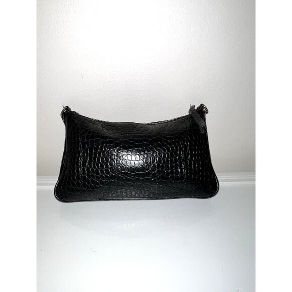 BANANA REPUBLIC Y2K Black Leather Reptile Skin Embossed Shoulder Bag - Picture 2 of 14